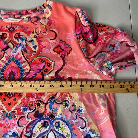 Soft Surroundings Reyes Tunic Top Size L Pink Floral Paisley Art to wear - Picture 6 of 7